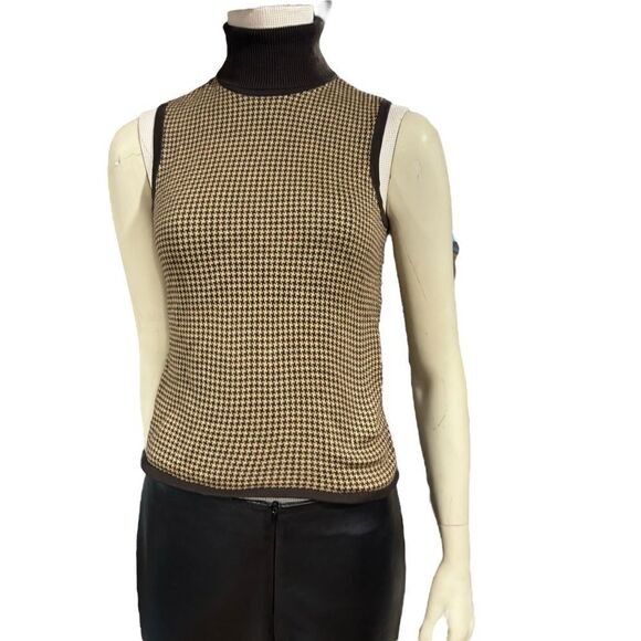 Petite Sophisticate Vintage Chocolate Brown Sleeveless Turtleneck Sweater Tank - Picture 4 of 10